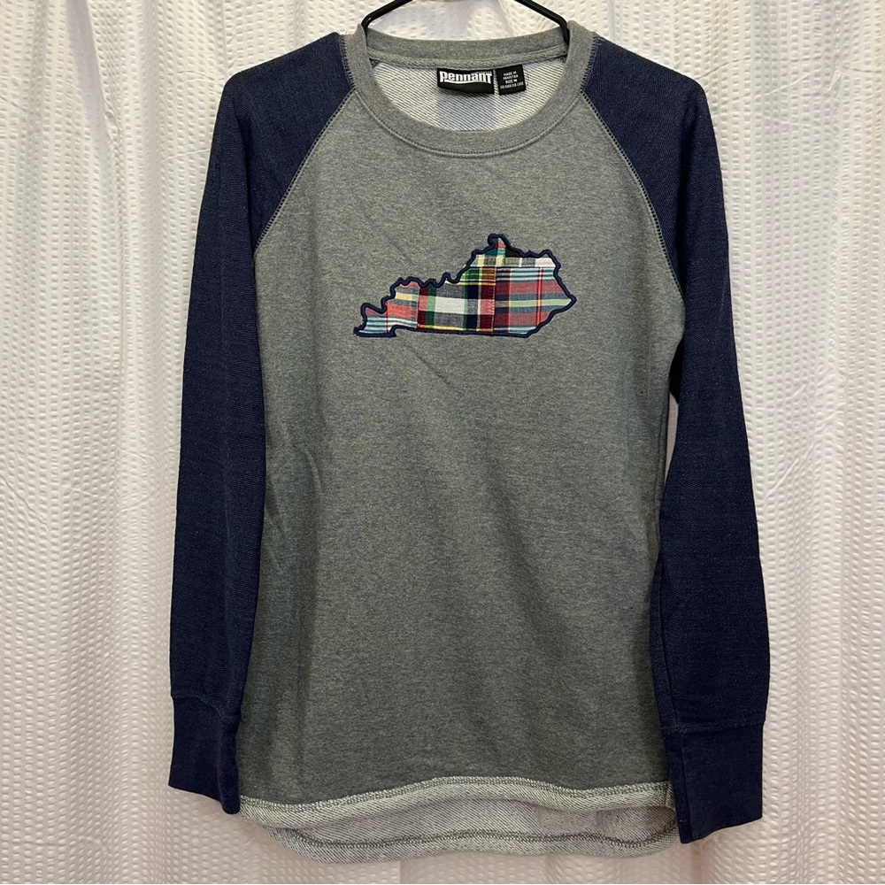 ❤️4for$20! KY Kentucky Pennant Raglan Sweater, Gray Navy Medium
